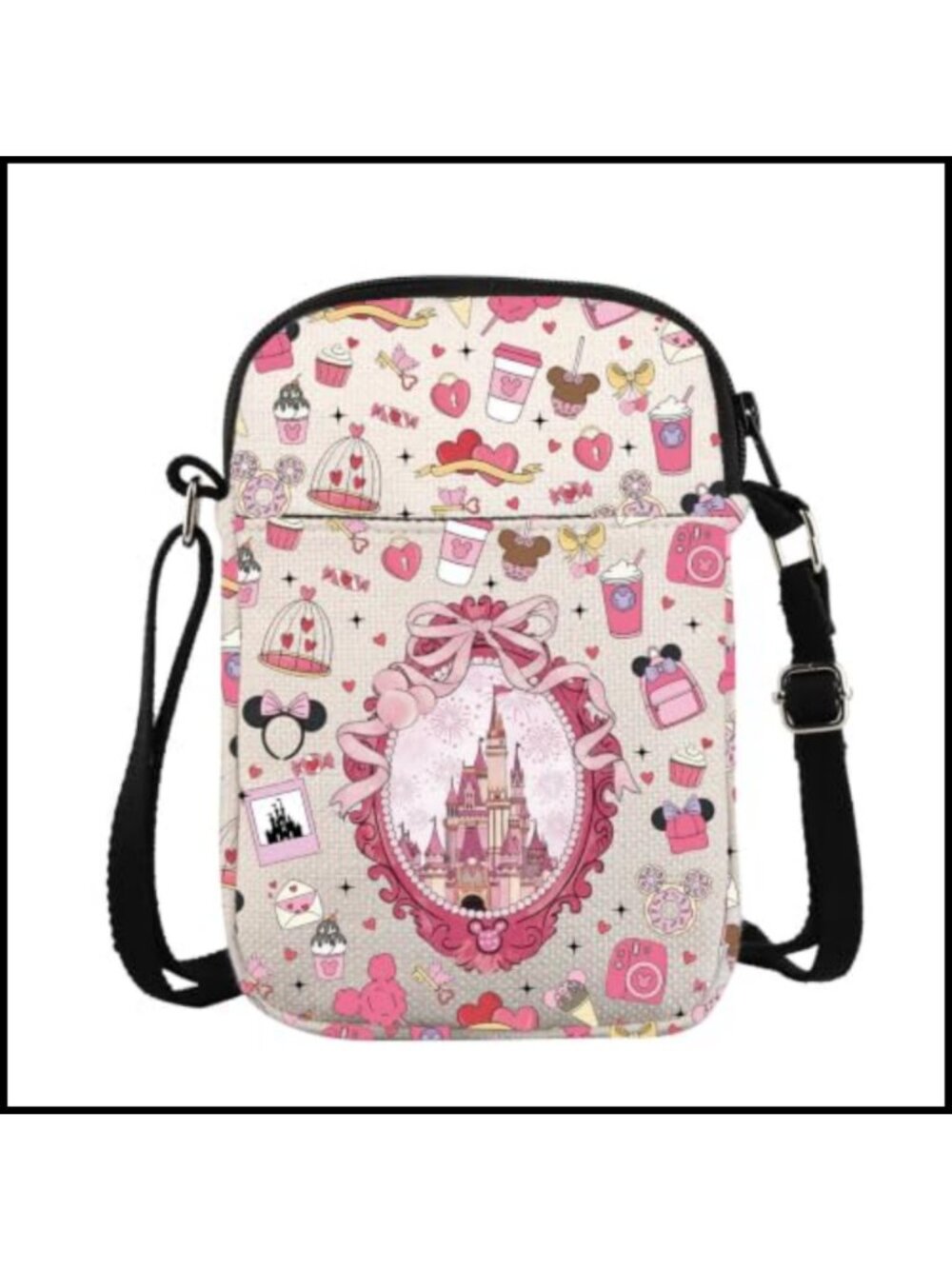 Canvas Crossbody Bag Fairy Tale Castle Cartoon Satchel Adjustable Strap